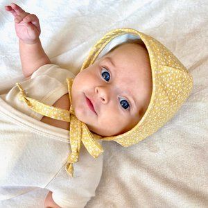 Reversible Baby Bonnet - "June" - Yellow Floral